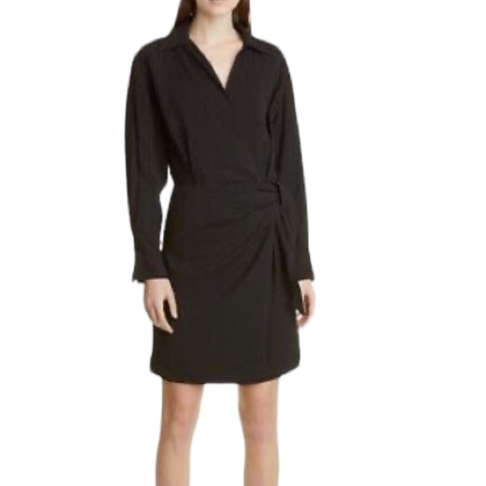 Vince Black Long Sleeve Wrap Midi Dress| Size XL